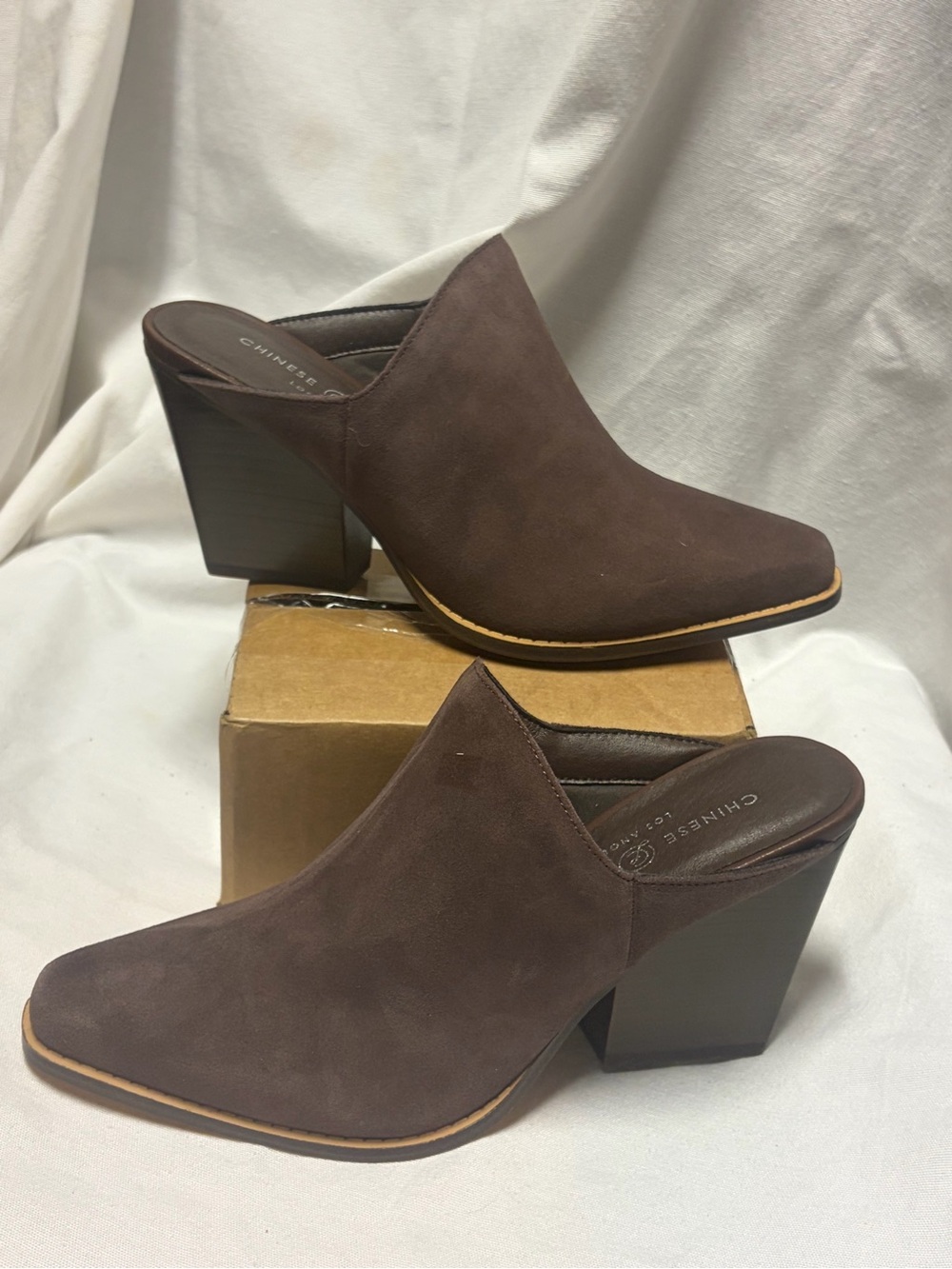 Chinese Laundry Brown Suede Block Heel Mules